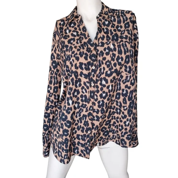 Talbots Cheetah Print Button Down Long Sleeve Womens Top Size Large - Picture 12 of 15
